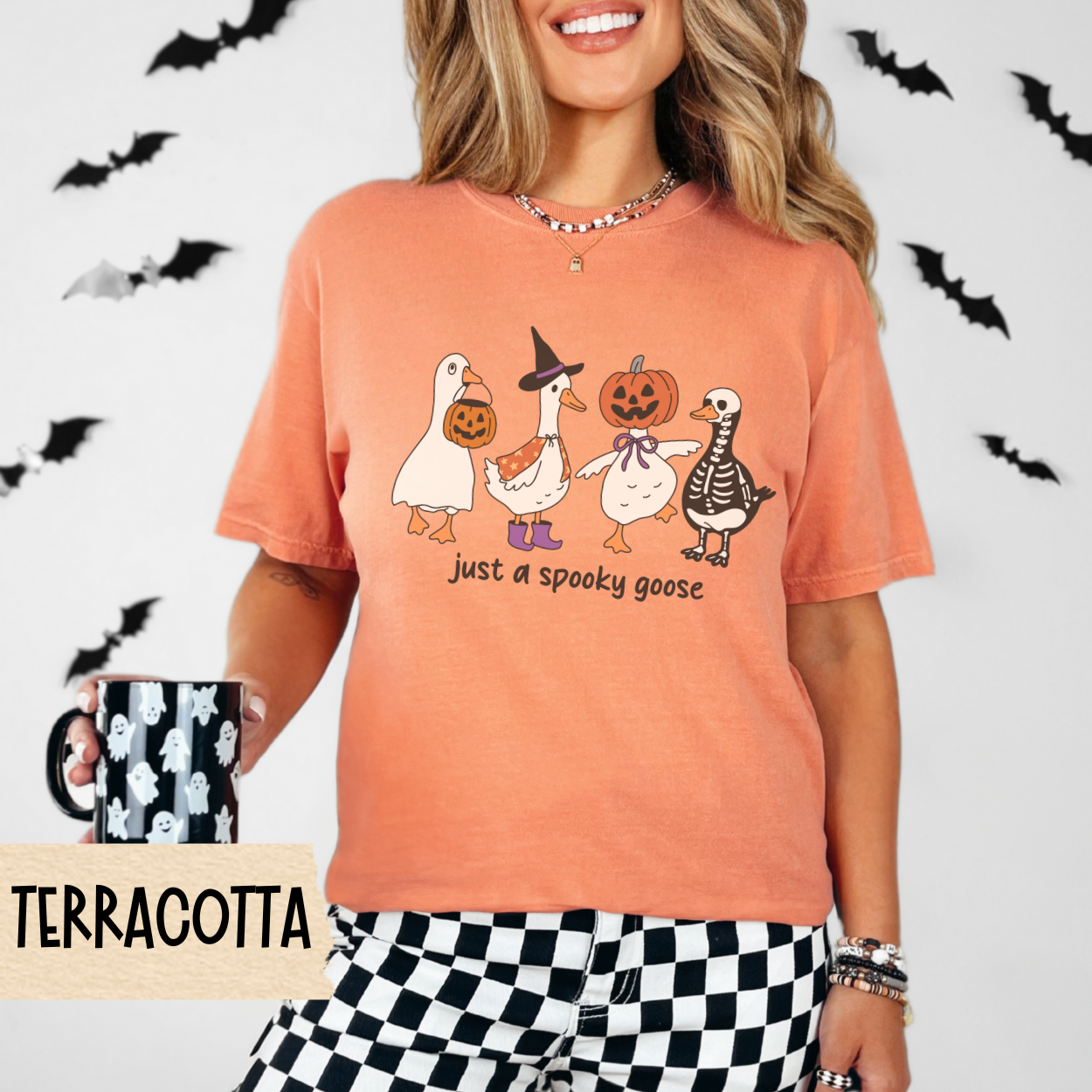 Halloween Tee for Her, Just a Spooky Goose Shirt, Funny Goose Costume T-Shirt, Comfort Colors Fall Tee, Cute Halloween Animal Graphic Top
