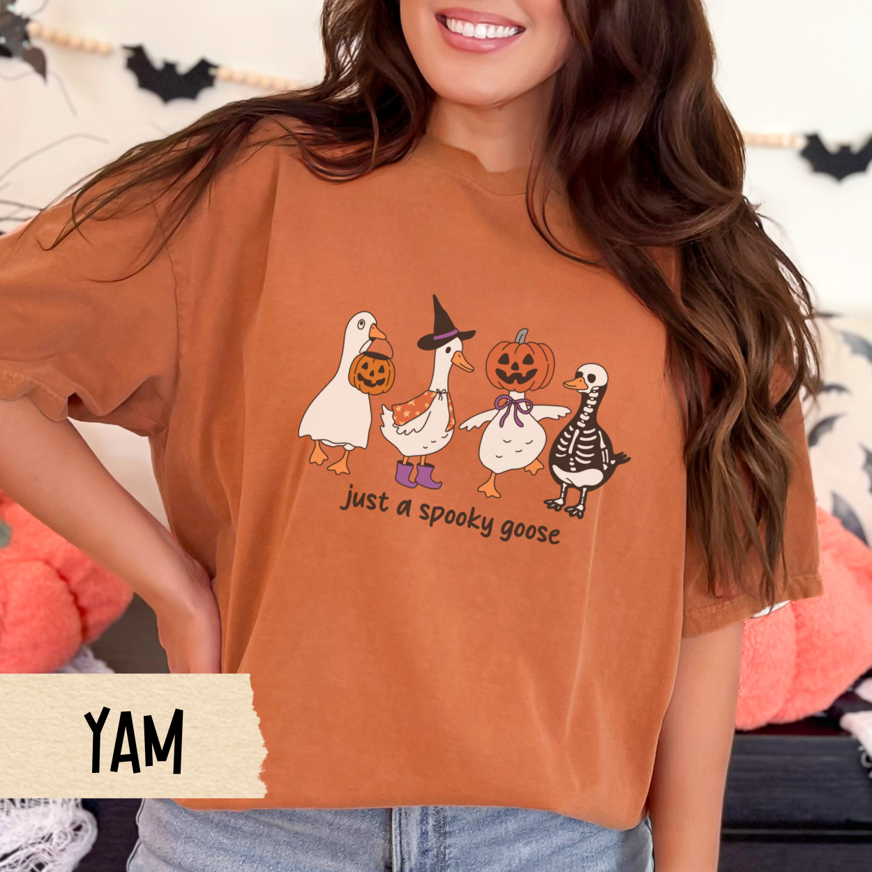 Halloween Tee for Her, Just a Spooky Goose Shirt, Funny Goose Costume T-Shirt, Comfort Colors Fall Tee, Cute Halloween Animal Graphic Top
