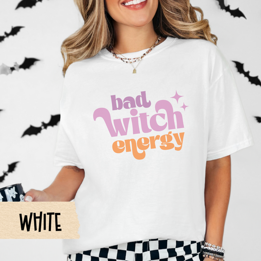 Bad Witch Energy Shirt, Cute Halloween Graphic Tee for Women, Retro Spooky Season T-Shirt, Witchy Fall Aesthetic, Funny Girl Power Shirt