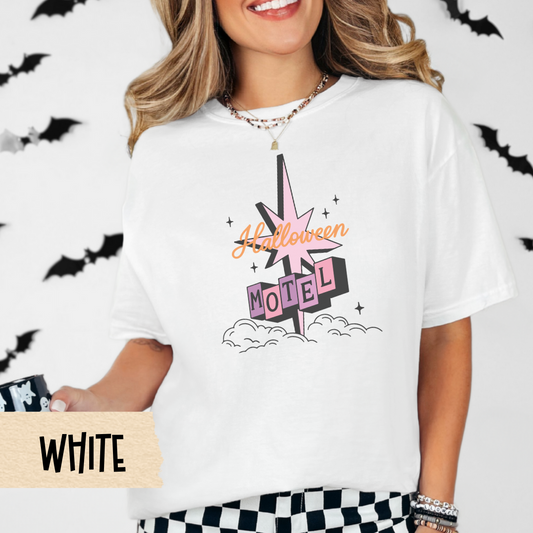 Halloween Motel Shirt, Retro Spooky Season Graphic Tee for Women, Vintage Pastel Halloween Aesthetic T-Shirt, Cute Fall Outfit
