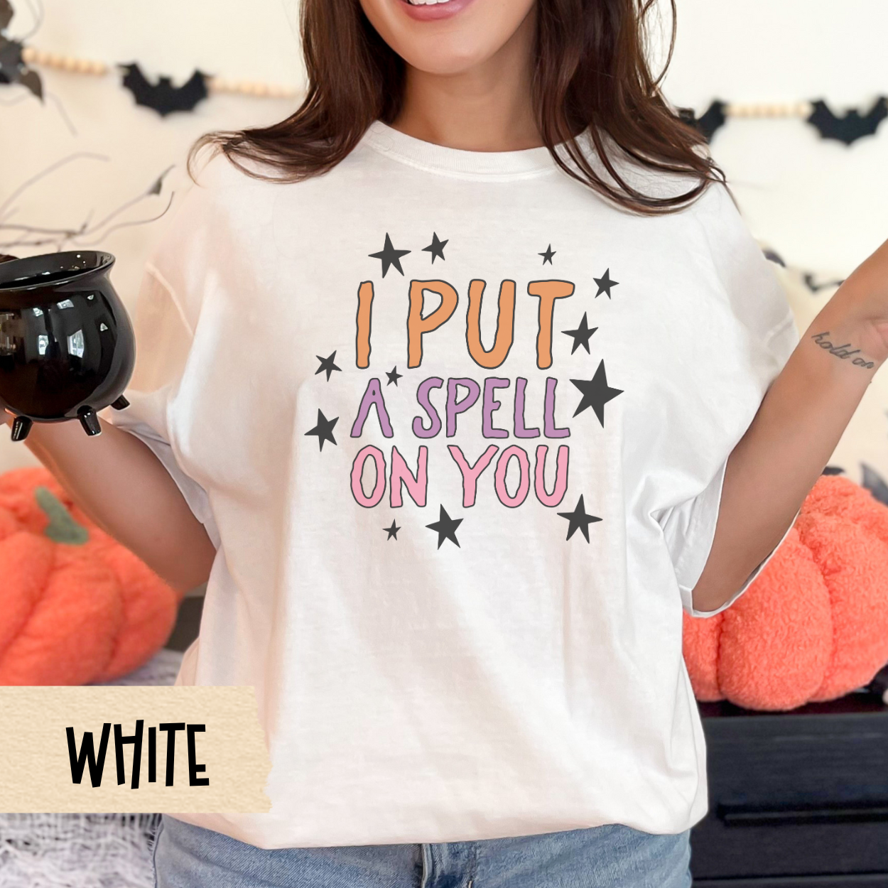 I Put a Spell On You Shirt, Cute Halloween Graphic Tee for Women, Retro Spooky Season Shirt, Witchy Fall Aesthetic T-Shirt, Funny Gift