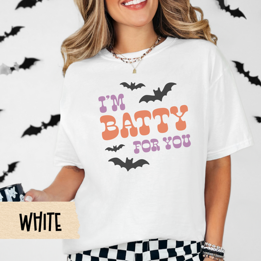 I'm Batty For You Halloween Shirt, Cute Spooky Season Tee, Retro Bat Graphic Shirt for Women, Fall Aesthetic T-Shirt, Funny Halloween Gift