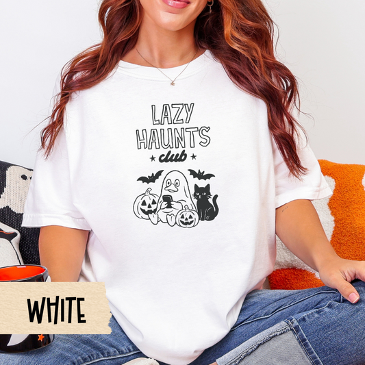 Halloween Tee, Lazy Haunts Club, Funny Duck Fall Tee, Comfort Colors 1717, Cute Ghost Duck and Cat Shirt, Cozy Spooky Season Top