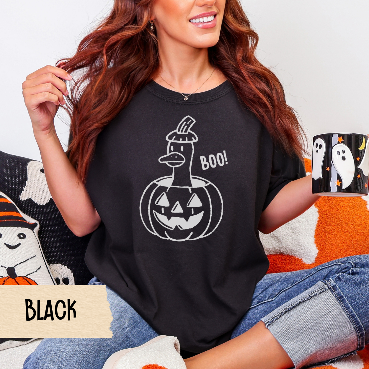 Goose Halloween Shirt, Halloween Tee, Funny Boo Goose Tee, Comfort Colors 1717 Fall Shirt, Cute Jack O Lantern Duck Graphic Tee
