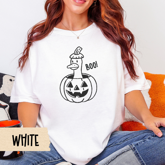Goose Halloween Shirt, Halloween Tee, Funny Boo Goose Tee, Comfort Colors 1717 Fall Shirt, Cute Jack O Lantern Duck Graphic Tee