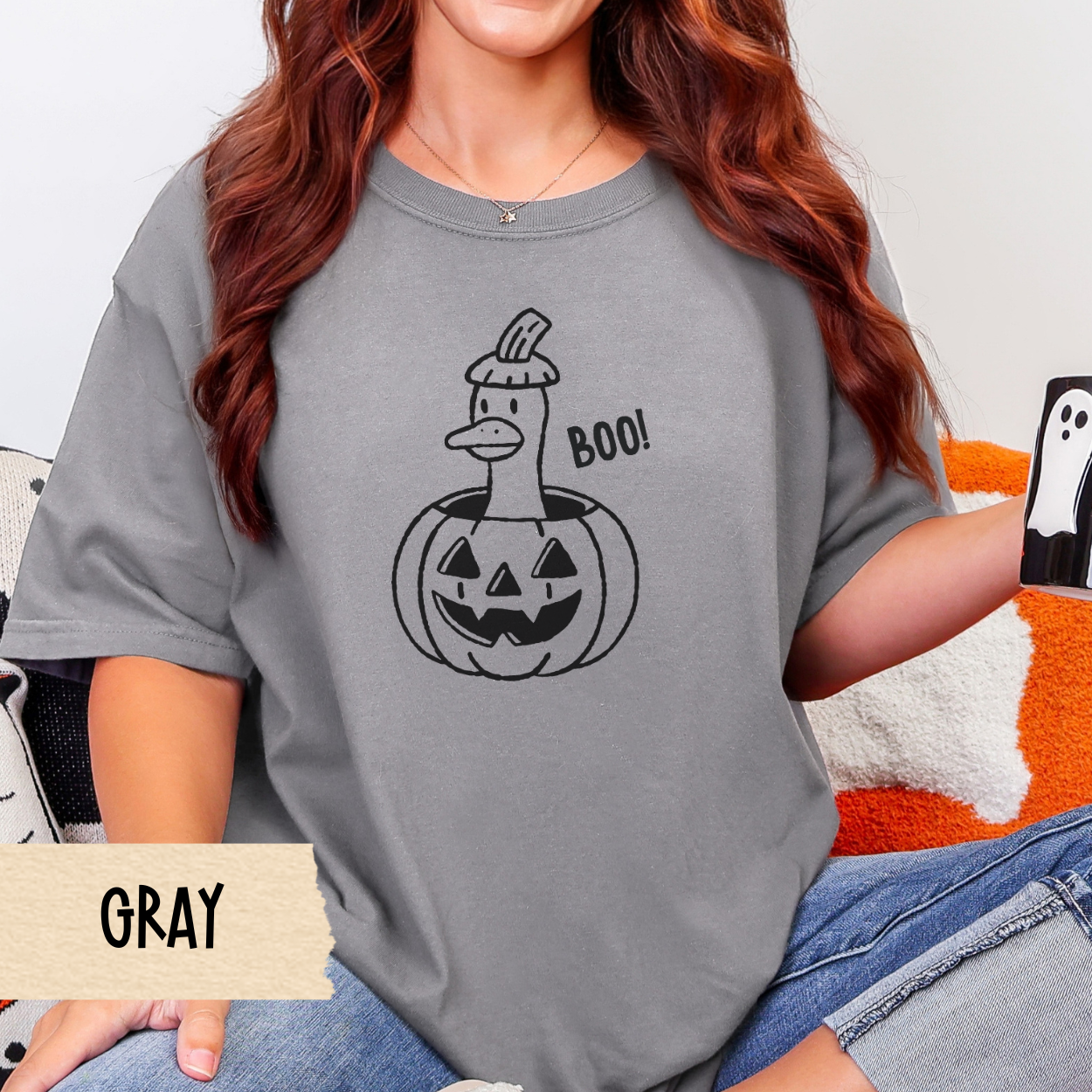 Goose Halloween Shirt, Halloween Tee, Funny Boo Goose Tee, Comfort Colors 1717 Fall Shirt, Cute Jack O Lantern Duck Graphic Tee