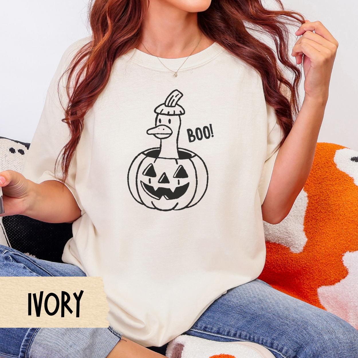 Goose Halloween Shirt, Halloween Tee, Funny Boo Goose Tee, Comfort Colors 1717 Fall Shirt, Cute Jack O Lantern Duck Graphic Tee