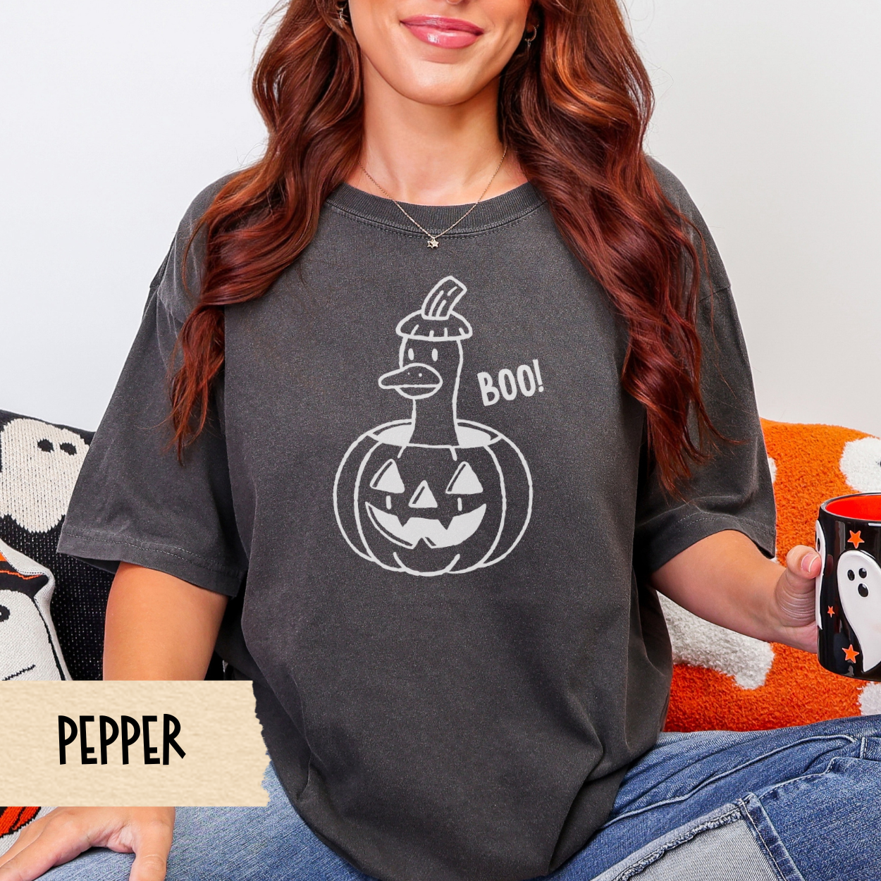 Goose Halloween Shirt, Halloween Tee, Funny Boo Goose Tee, Comfort Colors 1717 Fall Shirt, Cute Jack O Lantern Duck Graphic Tee