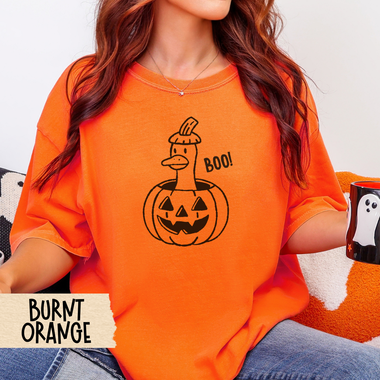 Goose Halloween Shirt, Halloween Tee, Funny Boo Goose Tee, Comfort Colors 1717 Fall Shirt, Cute Jack O Lantern Duck Graphic Tee