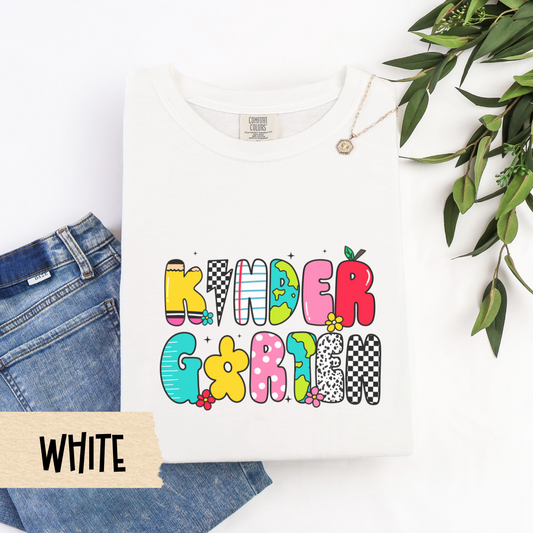 Retro Kindergarten Teacher Shirt, Comfort Colors Tee, Back To School Kinder Shirt, Cute Teacher Outfit, First Day School Teacher Tee