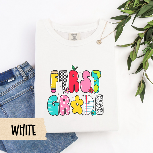 Retro First Grade Teacher Shirt, Comfort Colors 1717 Tee, 1st Grade Back To School Shirt, Cute Teacher Outfit, First Day Teacher Tee