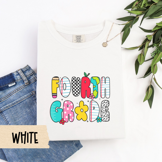 Retro Fourth Grade Teacher Shirt, Comfort Colors 1717 Tee, 4th Grade Back To School Shirt, Cute Teacher Tee, First Day Teacher Outfit