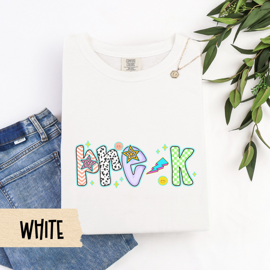 Pre-K Teacher Shirt, Colorful Pre-K Back To School Tee, Fun Teacher Shirt, Comfort Colors 1717 Tee, First Day Preschool Teacher Shirt