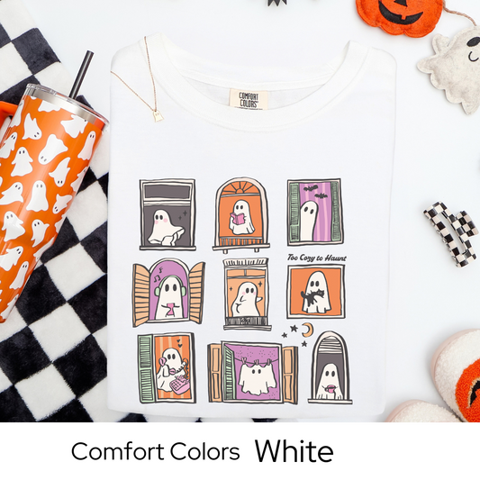 Too Cozy to Haunt Shirt, Cozy Ghost Halloween Tee, Comfort Colors Fall T Shirt, Pastel Spooky Graphic Tee, Cute October Loungewear Shirt