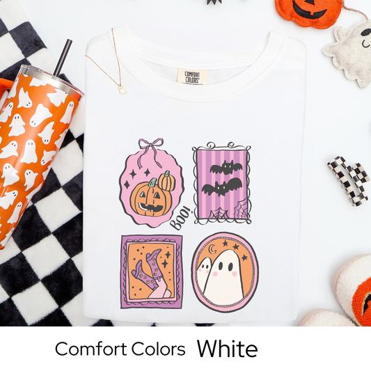 Pastel Halloween T Shirt, Cute Ghost Shirt Comfort Colors, Retro Bat Pumpkin Tee, Fall Graphic Tee for Women, Spooky Season Shirt