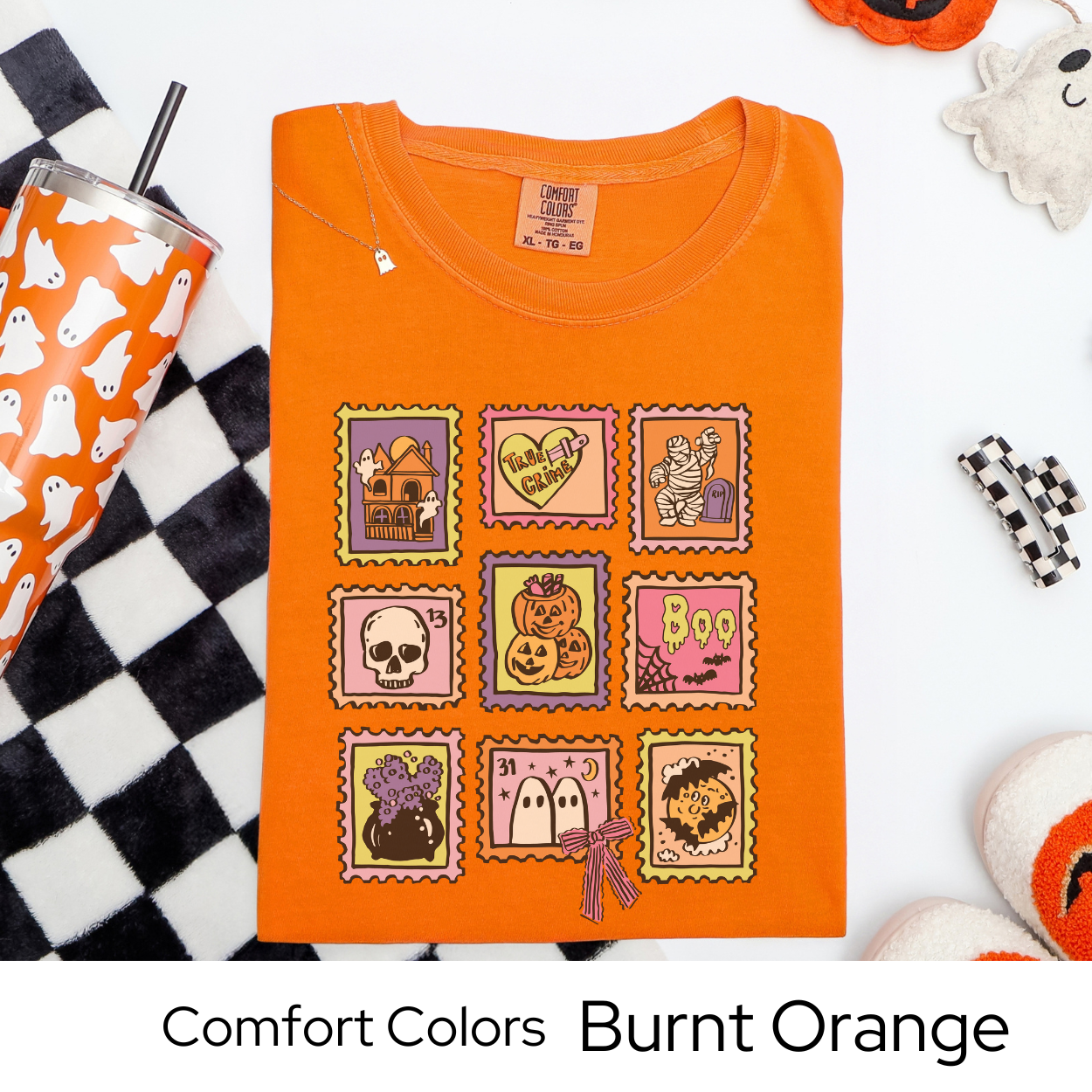 Halloween Stamp Shirt, Vintage Postage Graphic Tee Comfort Colors, Cute Spooky Fall T Shirt, Pastel Mummy Pumpkin Ghost October Tee