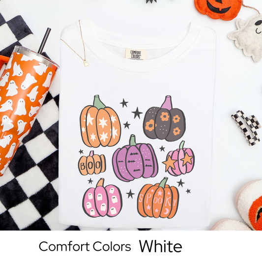 Pastel Pumpkin Shirt, Spooky Fall Graphic Tee Comfort Colors, Cute Halloween Aesthetic T Shirt, BOO and Spooky Pumpkins October Tee