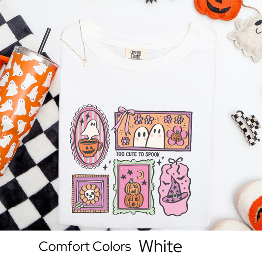 Too Cute to Spook Shirt, Pastel Ghost Comfort Colors Tee, Cute Halloween Graphic T Shirt, Kawaii Fall Shirt for Women, Pumpkin Coffee Tee