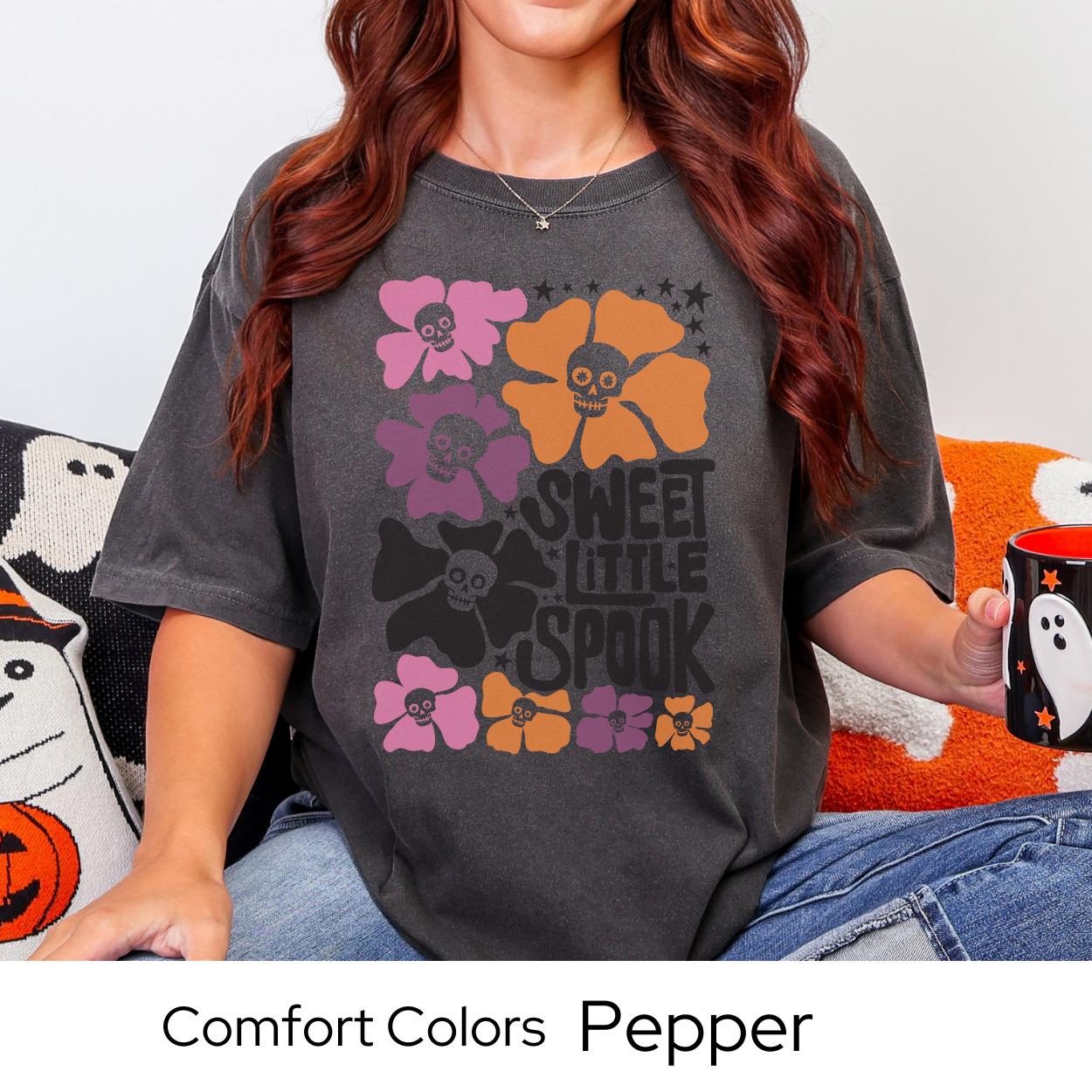 Sweet Little Spook Shirt, Pastel Halloween T-SHIRT, Cute Skull Shirt, Comfort Colors Halloween, Groovy Fall Tee, Spooky Season, Retro Tee