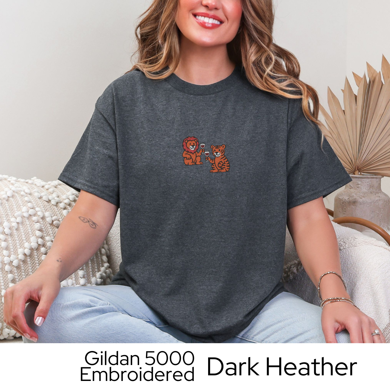 Felines and Wine Shirt, Erie Zoo Tee, Embroidered Animal Shirt, Lion and Tiger Shirt, Funny Wine Shirt, Gildan 5000 Tee, Zoo Event Shirt, Animal Wine Shirt