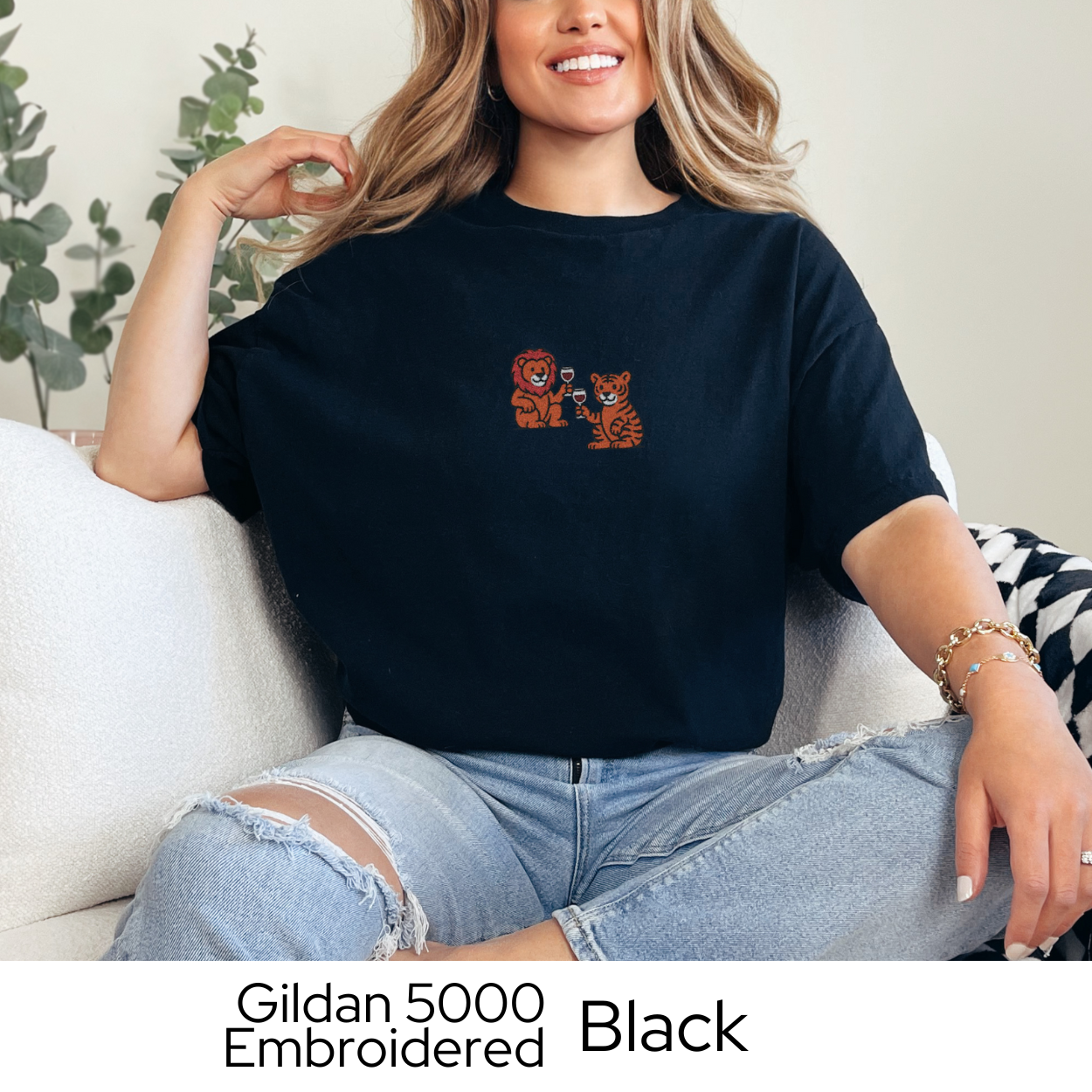 Felines and Wine Shirt, Erie Zoo Tee, Embroidered Animal Shirt, Lion and Tiger Shirt, Funny Wine Shirt, Gildan 5000 Tee, Zoo Event Shirt, Animal Wine Shirt