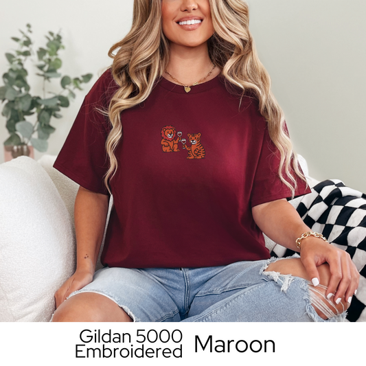 Felines and Wine Shirt, Erie Zoo Tee, Embroidered Animal Shirt, Lion and Tiger Shirt, Funny Wine Shirt, Gildan 5000 Tee, Zoo Event Shirt, Animal Wine Shirt