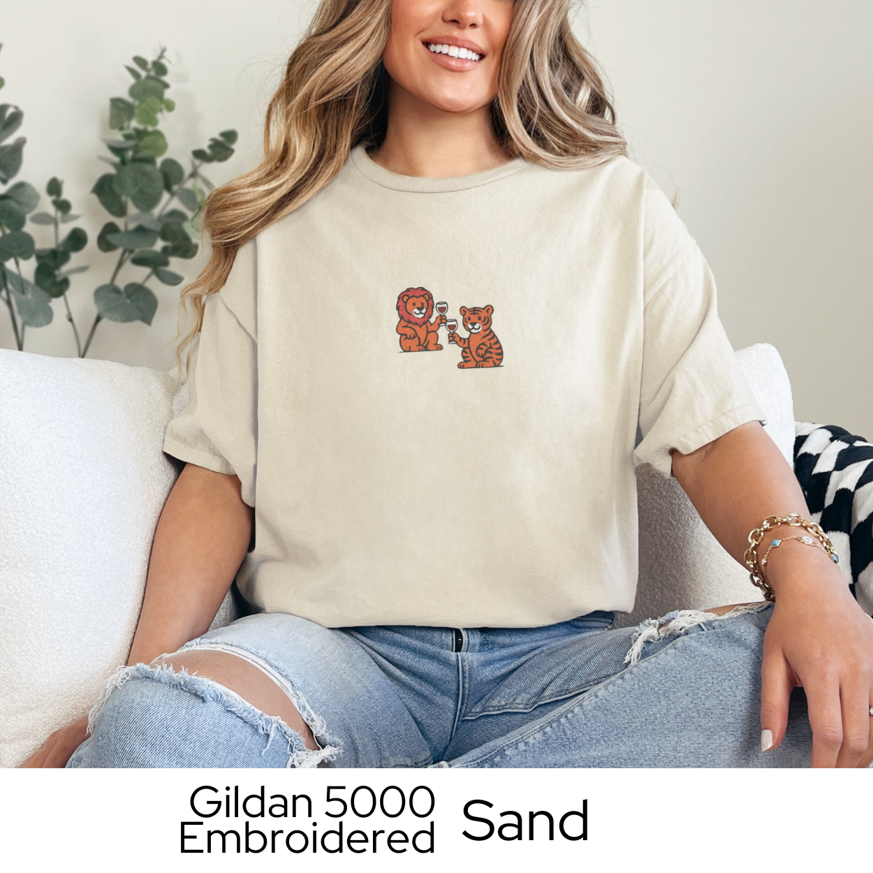 Felines and Wine Shirt, Erie Zoo Tee, Embroidered Animal Shirt, Lion and Tiger Shirt, Funny Wine Shirt, Gildan 5000 Tee, Zoo Event Shirt, Animal Wine Shirt