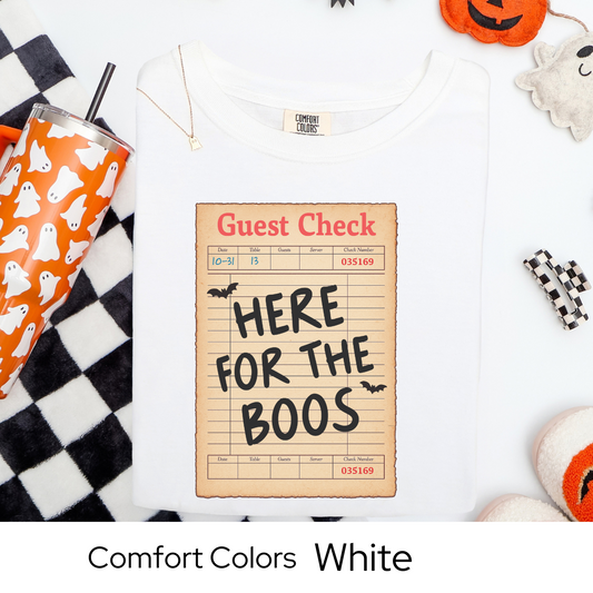 Here for the Boos Shirt, Halloween Guest Check Comfort Colors Tee, Funny Ghost Boo T-Shirt, Spooky Bar Crawl Shirt, Retro Halloween Tee