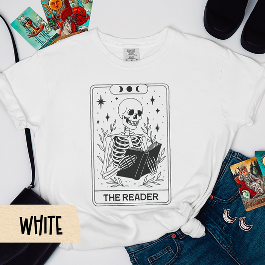 Skeleton Tarot Shirt, The Reader Tee, Book Lover Comfort Colors Shirt, Witchy Aesthetic Tee, Gothic Skeleton T-Shirt, Occult Graphic Tee