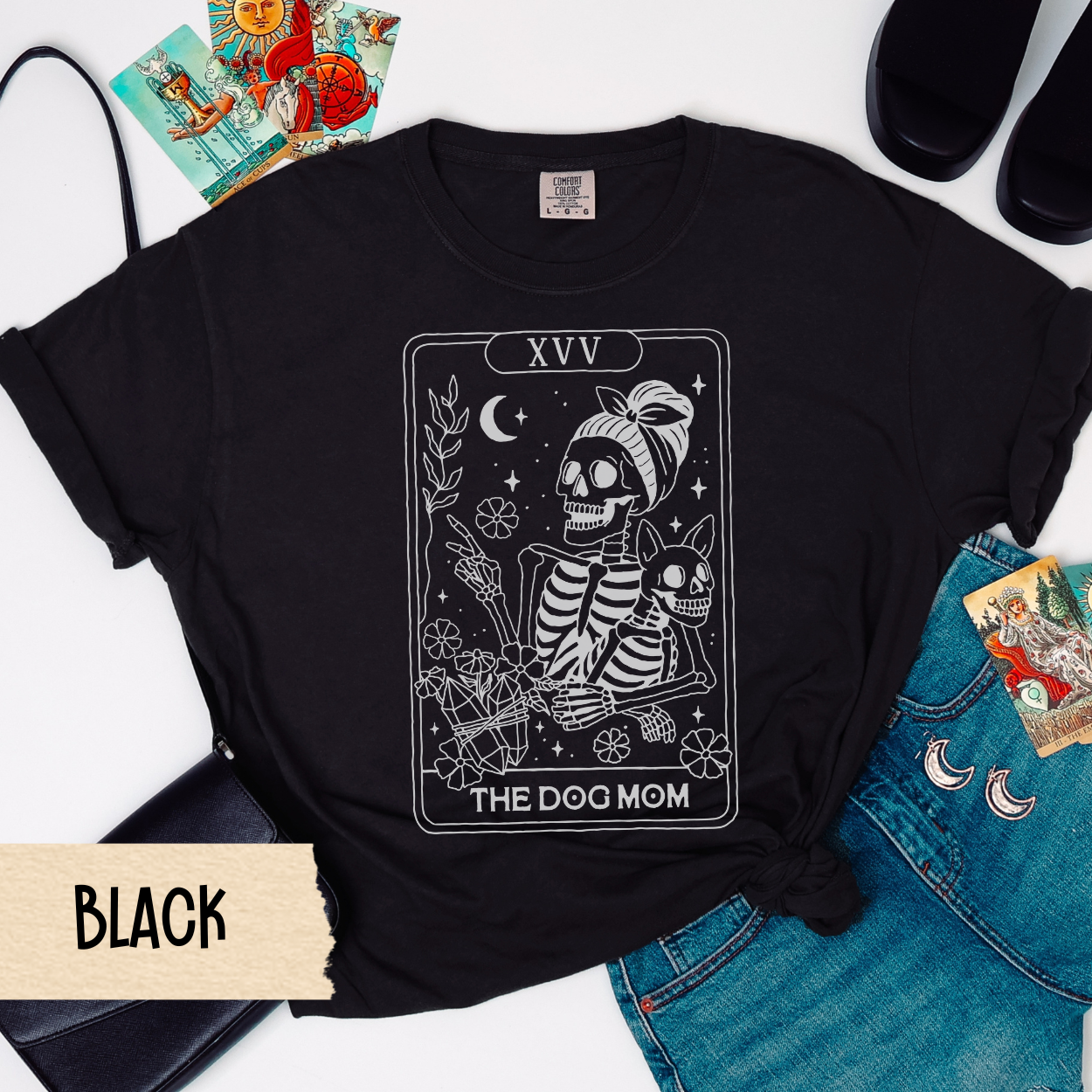 Dog Mom Tarot Shirt, Skeleton Dog Lover Tee, The Dog Mom Comfort Colors Shirt, Witchy Pet Mom Gift, Gothic Dog Mom T-Shirt
