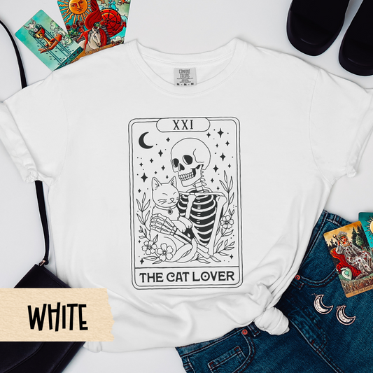 Cat Tarot Shirt, The Cat Lover Skeleton Tee, Comfort Colors Witchy Cat Shirt, Spooky Cat Mom Gift, Gothic Cat Lover Shirt