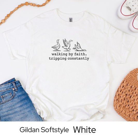 Funny Christian Shirt, Walking by Faith Tee, Faith Based Humor Tee, Gildan Softstyle Shirt, Religious Gift for Women, Casual Jesus Tee