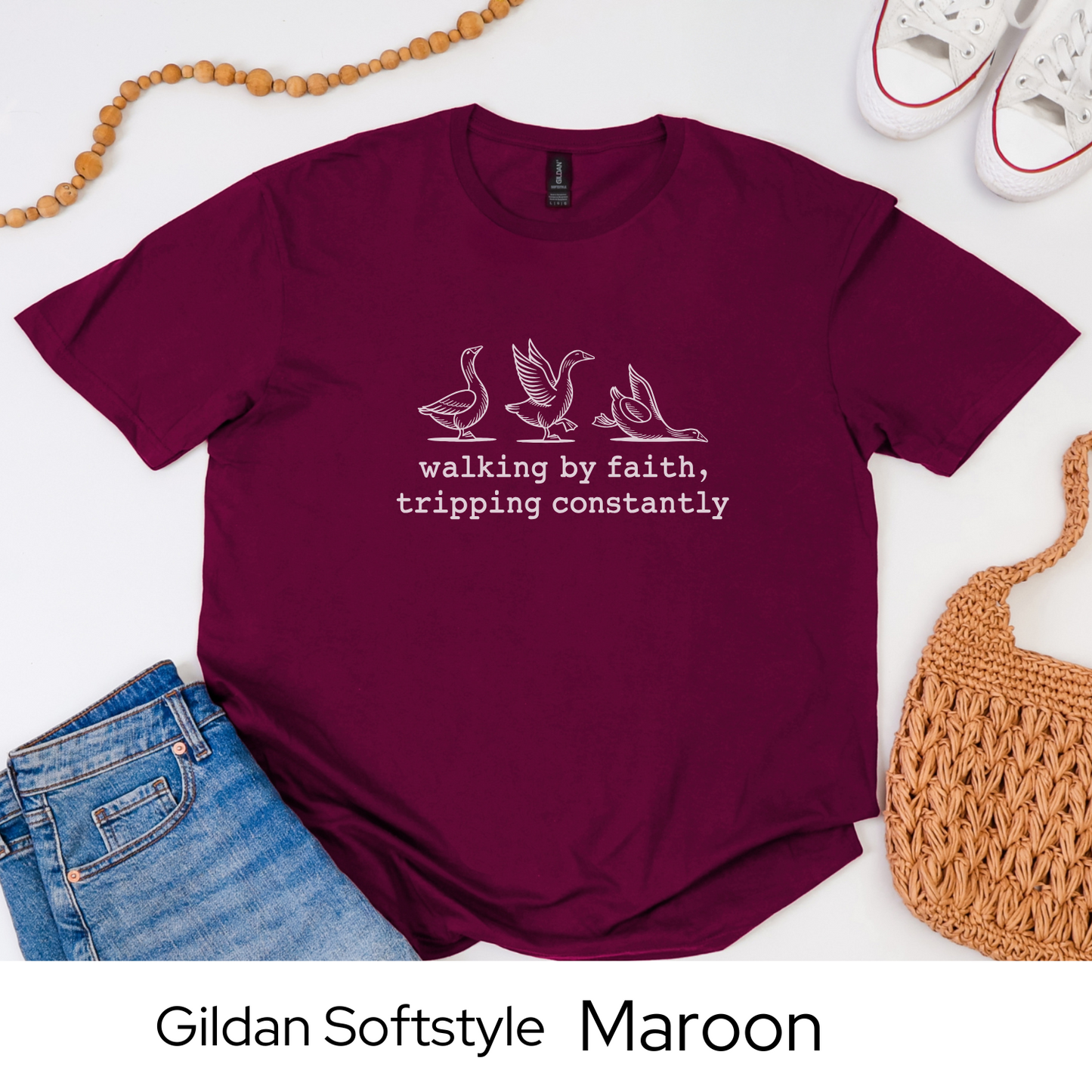Funny Christian Shirt, Walking by Faith Tee, Faith Based Humor Tee, Gildan Softstyle Shirt, Religious Gift for Women, Casual Jesus Tee