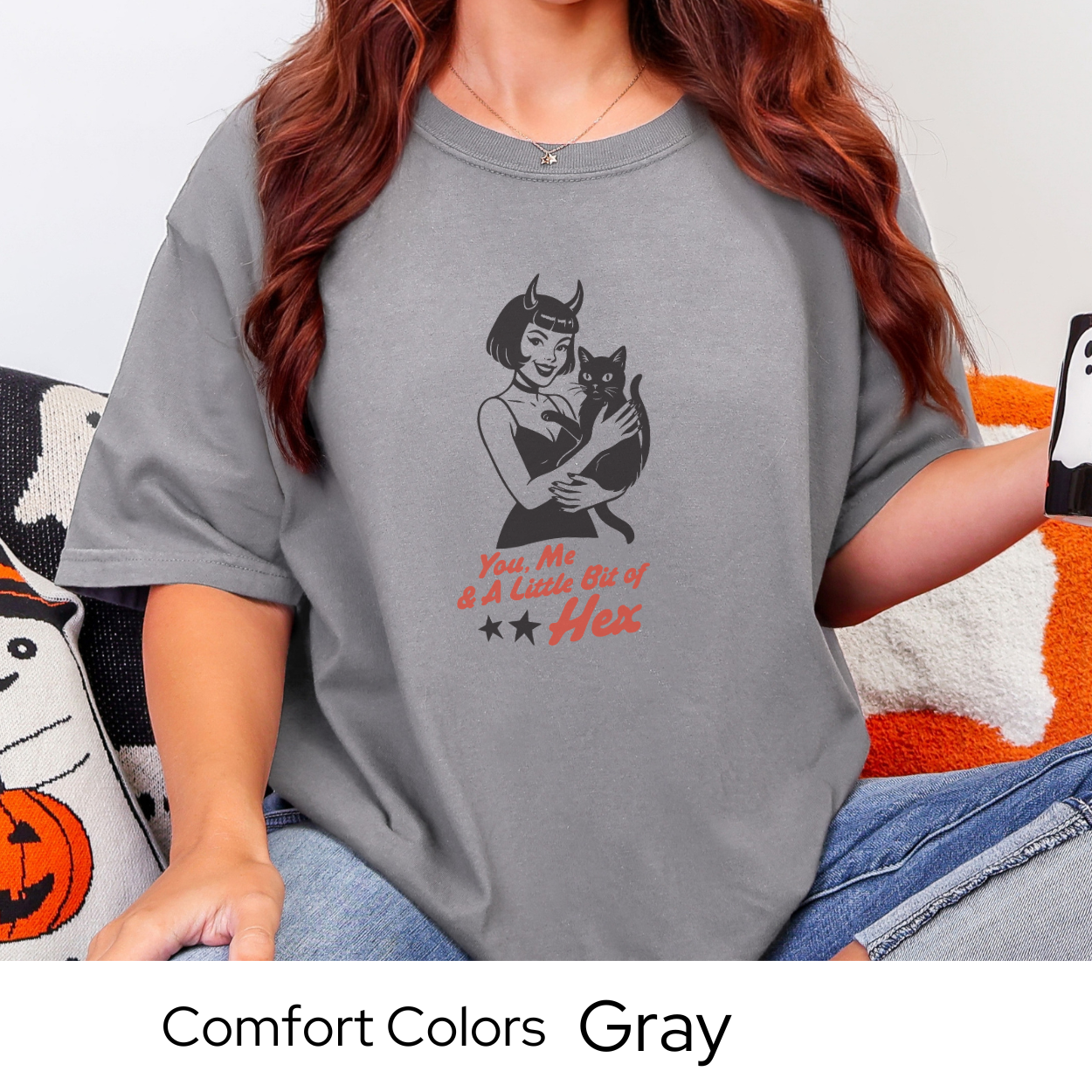Pinup Girl Halloween Shirt, Retro Witch Graphic Tee, Spooky Season Comfort Colors Top, Vintage Halloween Style, Fall Graphic TShirt