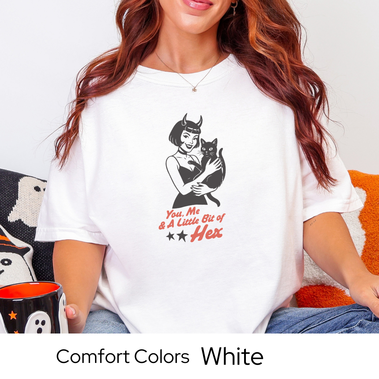 Pinup Girl Halloween Shirt, Retro Witch Graphic Tee, Spooky Season Comfort Colors Top, Vintage Halloween Style, Fall Graphic TShirt