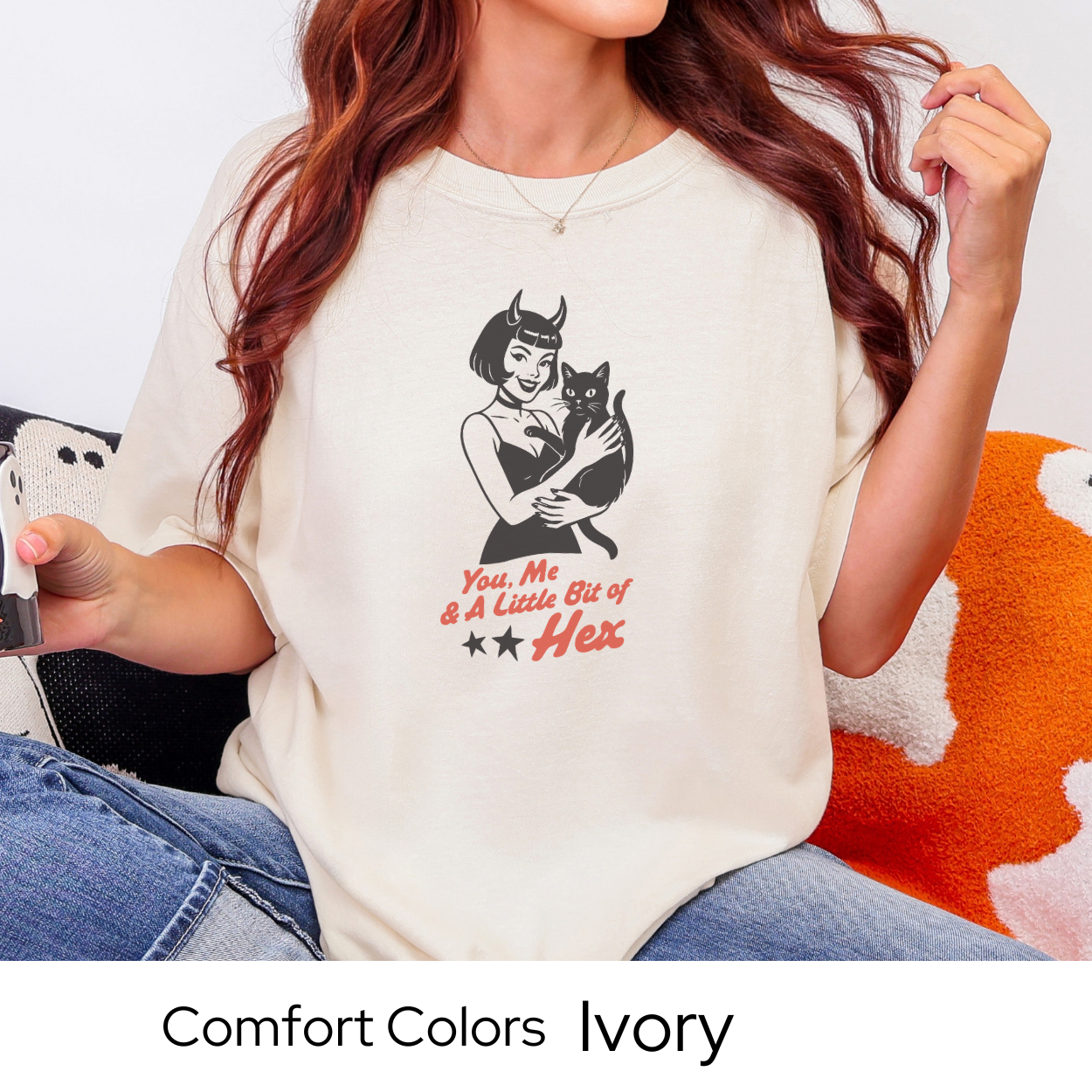 Pinup Girl Halloween Shirt, Retro Witch Graphic Tee, Spooky Season Comfort Colors Top, Vintage Halloween Style, Fall Graphic TShirt