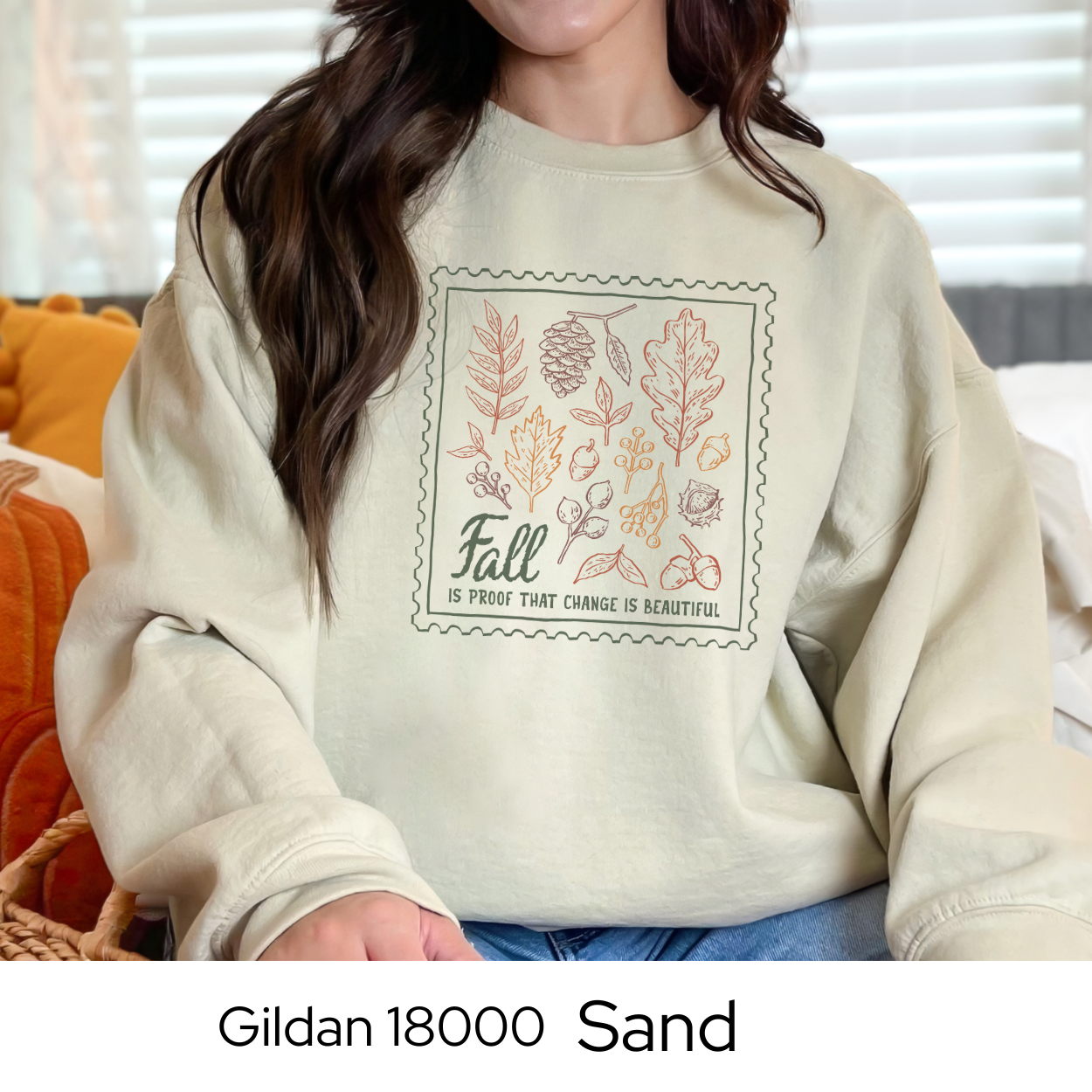 Fall Crewneck Sweatshirt, Autumn Leaves Pullover, Cozy Fall Aesthetic Sweater, Gildan 18000 Crew, Gift for Her, Teacher Fall Sweatshirt