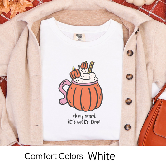 Pumpkin Shirt, Fall Coffee Lover Tee, Cozy Latte Graphic Shirt, White Comfort Colors, Cute Autumn Outfit, Pumpkin Spice Gift