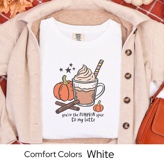 Pumpkin Spice Latte Shirt, Fall Coffee Lover Tee, Cozy Autumn Graphic Shirt, Ivory Comfort Colors, Cute PSL Gift, Pumpkin Season Top