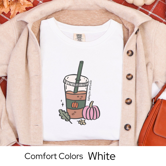 Iced Coffee Lover Shirt, Fall Girl Aesthetic Tee, Cozy Autumn Outfit, White Comfort Colors, Pumpkin Spice Gift, Seasonal Coffee Top