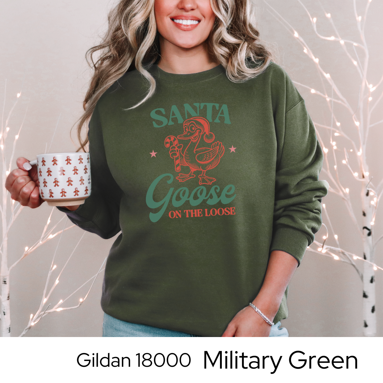 Funny Christmas Sweatshirt, Santa Goose Holiday Crewneck, Cozy Gildan 18000 Pullover, Christmas Humor Sweater, Gift Idea for Women