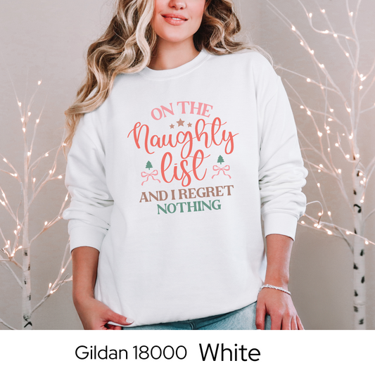 Naughty List Christmas Sweatshirt, Funny Holiday Crewneck, Cozy Gildan 18000, Christmas Gift for Her, Holiday Humor Top