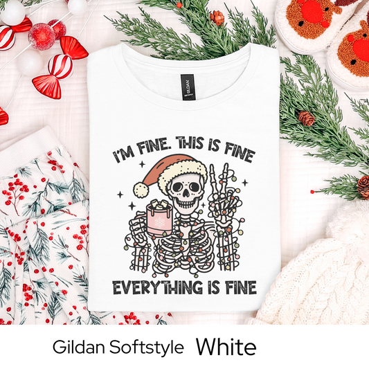 Im Fine Skeleton Christmas Shirt, Funny Holiday Graphic Tee for Men Women Teens, Spooky Xmas Party Outfit, Alternative Gift Idea