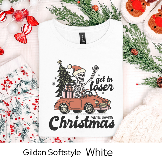 Christmas Skeleton Car Shirt, Funny Holiday Graphic Tee for Men Women Teens, Spooky Xmas Party Outfit, Unique Alternative Gift Idea