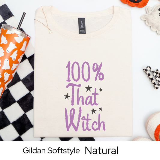 Funny Halloween Shirt for Women, 100% That Witch Graphic Tee, Trendy Fall Top, Sassy Spooky Season Shirt for Cute Witchy Vibes
