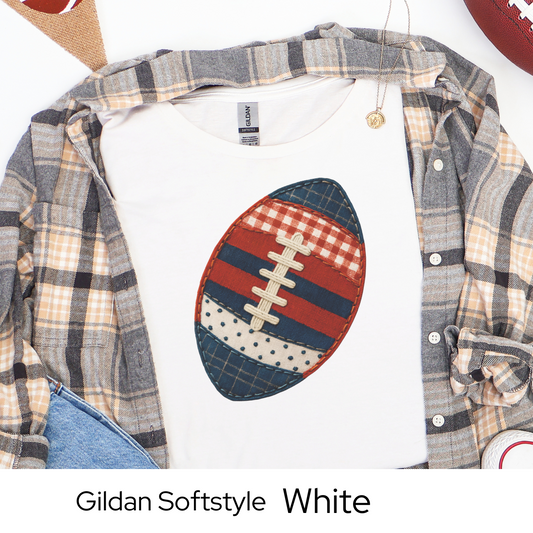 Buffalo Football Patchwork Faux Embroidery Shirt, Gildan Softstyle Tee, Game Day Fall Outfit