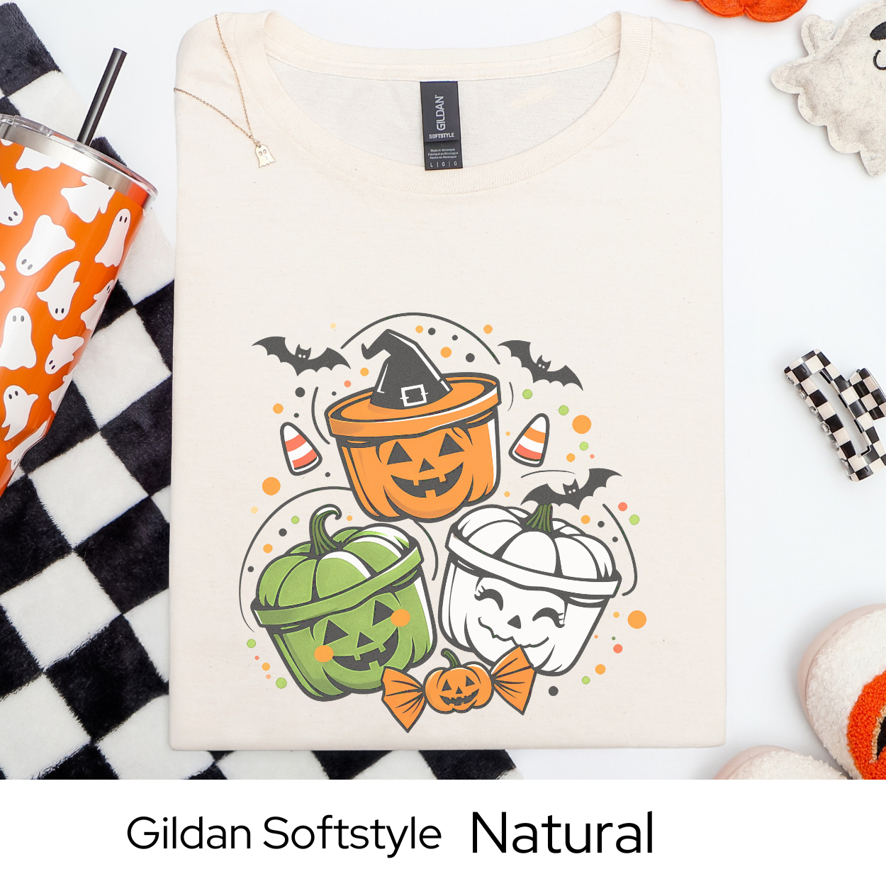 Halloween Buckets Shirt, Cute Spooky Graphic Tee, Fall Candy Corn Shirt, Trick or Treat Bats Ghosts Shirt for Halloween Outfit