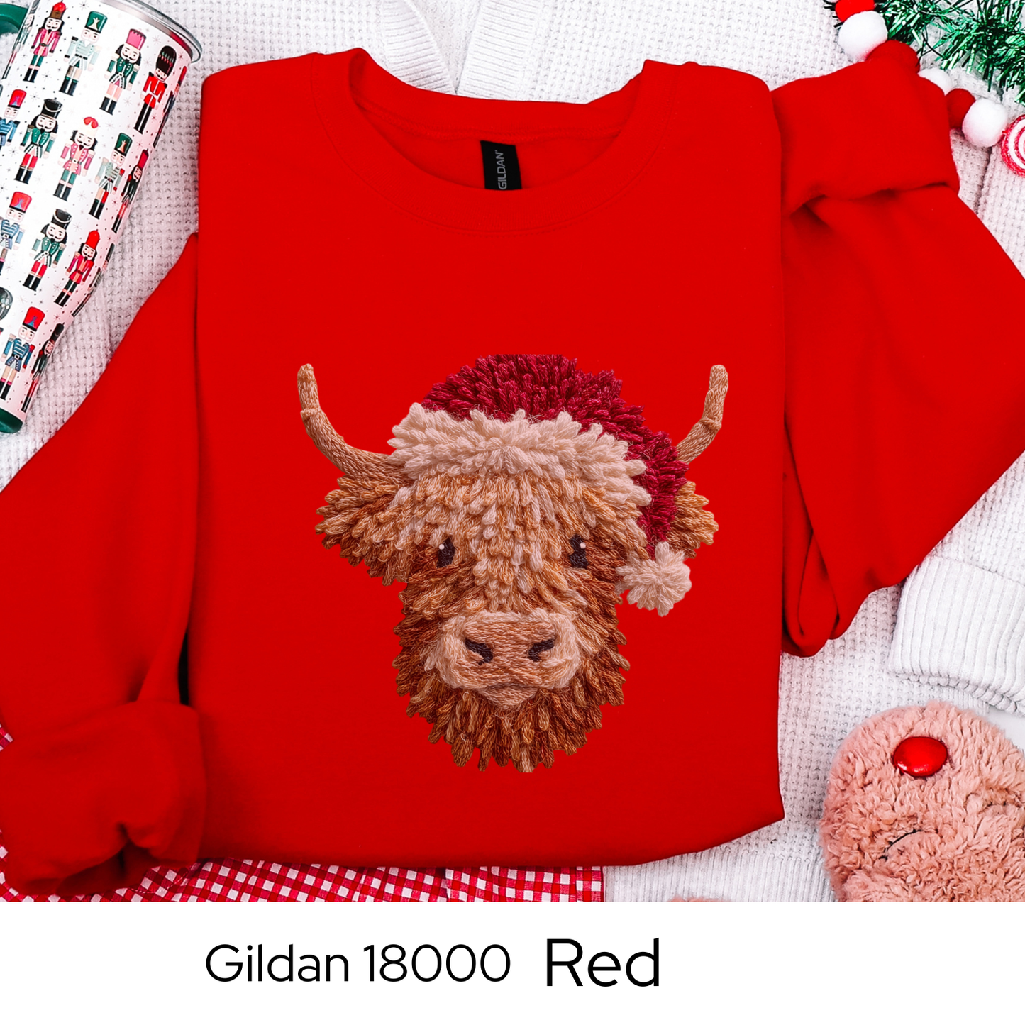 Highland Cow Christmas Sweatshirt, Farm Animal Holiday Gift, Cozy Winter Crewneck, Cow Lover Sweater, Faux Yarn