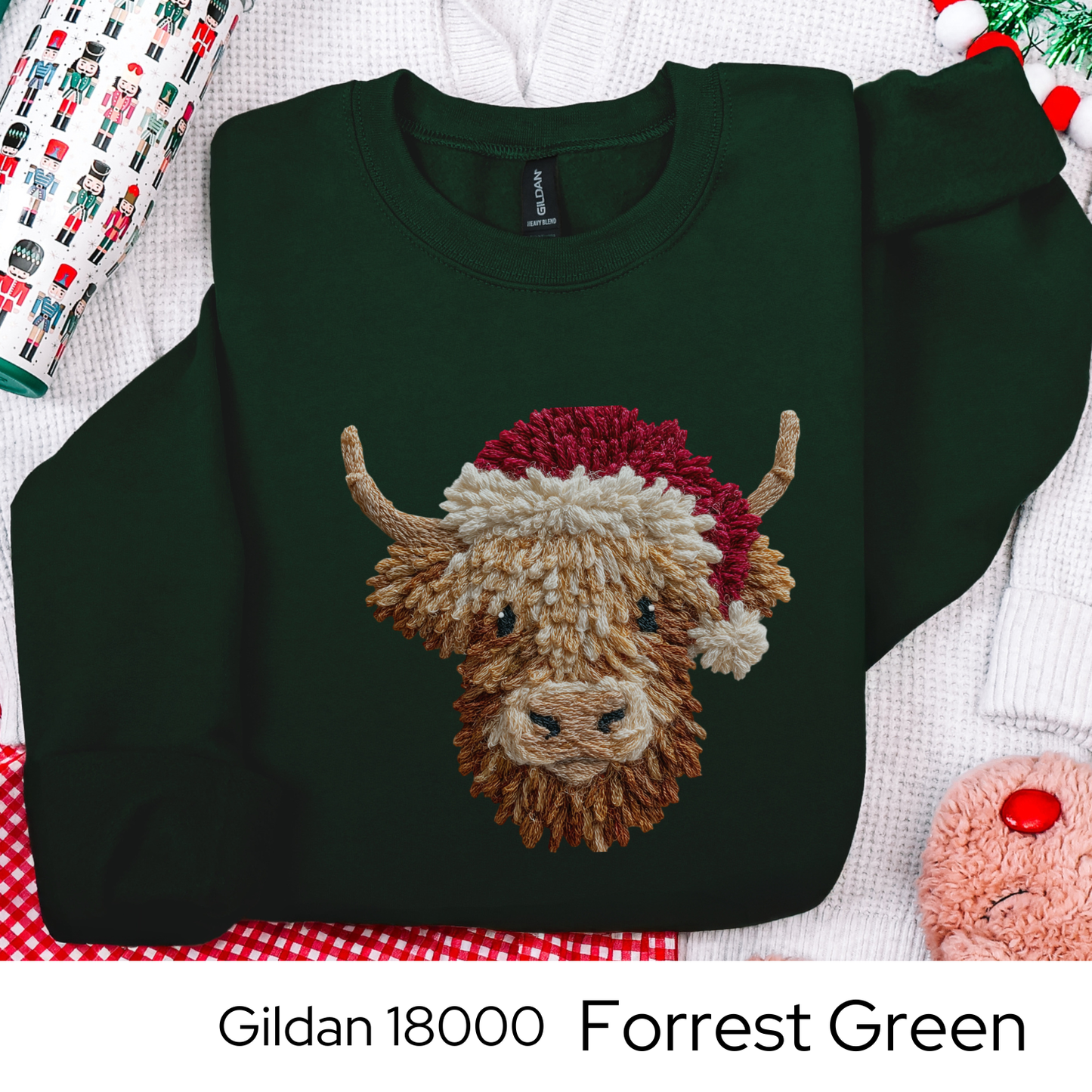 Highland Cow Christmas Sweatshirt, Farm Animal Holiday Gift, Cozy Winter Crewneck, Cow Lover Sweater, Faux Yarn