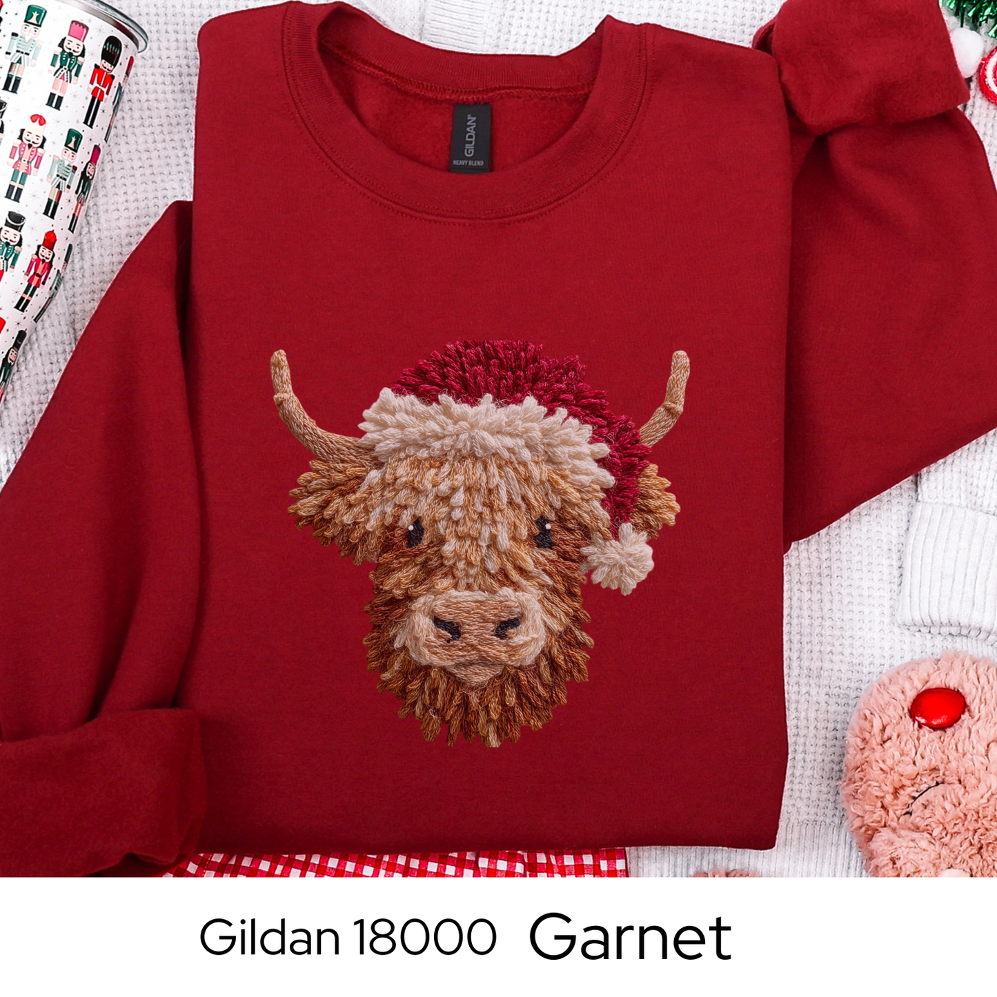 Highland Cow Christmas Sweatshirt, Farm Animal Holiday Gift, Cozy Winter Crewneck, Cow Lover Sweater, Faux Yarn